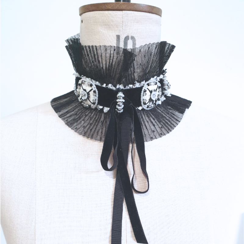 Couture Beaded Collar Series: Cream Lace Collar & Black Beaded Collar